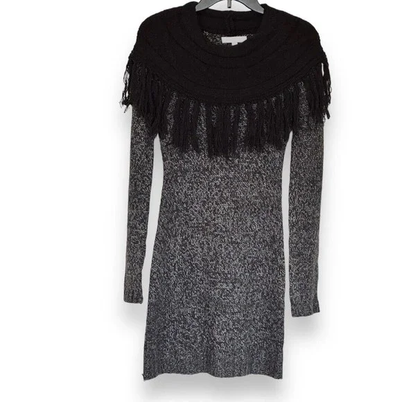 Romeo & Juliet Couture Dresses | Romeo & Juliet Couture Black Gray Long Sleeve Fringe Collar Sweater Dress Size S | Color: Black | Size: S | Pm-